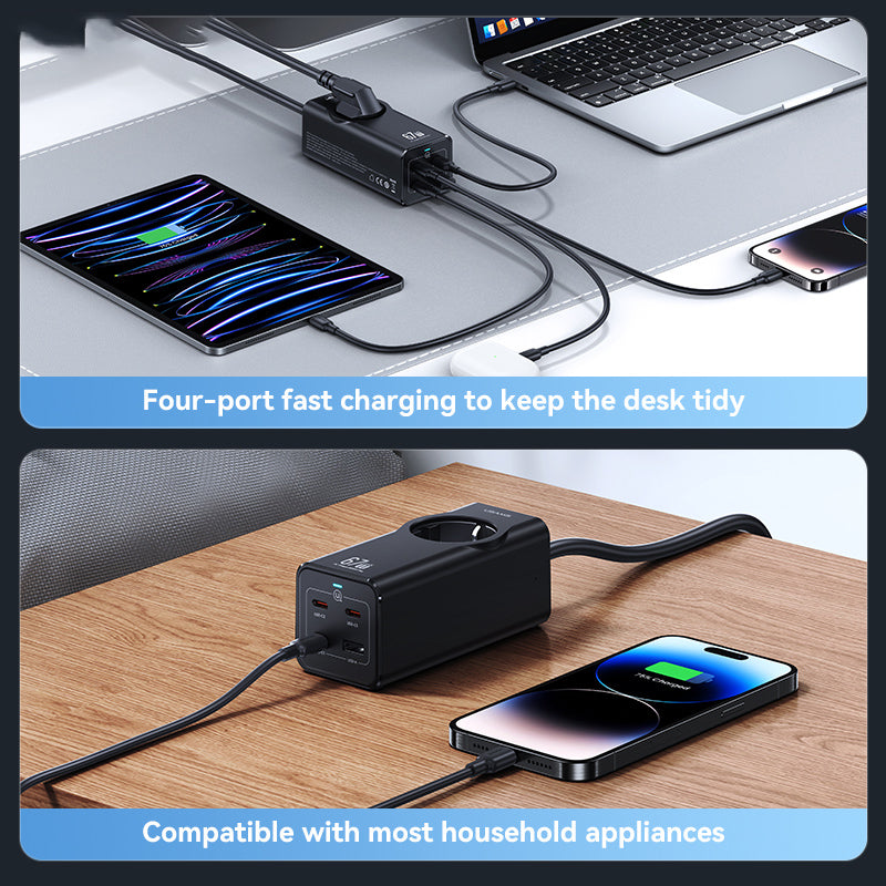 67W 4-port Fast Charging Adapter 3 Type-C+1 USB Socket with Extension Cable 2200W (EU Plug) 67W 4-port Fast Charging Adapter 3 Type-C+1 USB Socket with Extension Cable 2200W (EU Plug)